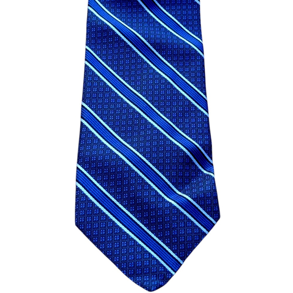 Nicola Ferri Milano Vintage Mens Blue Striped Silk Tie‎ Made in Italy Textured